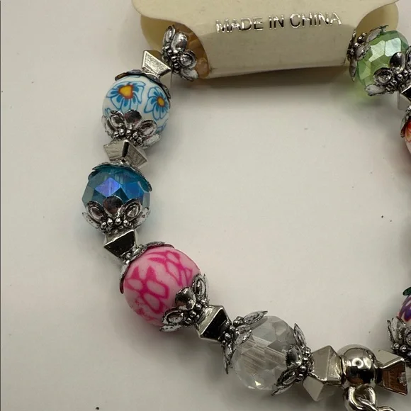 Multicolor Beaded Elephant Charm Bracelet - Picture 2 of 4